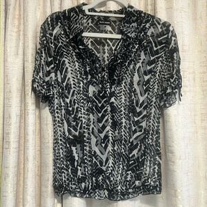 Gerry Weber Button Down Blouse Black White Sequin Ruffle Top Women's Size 10 :)!